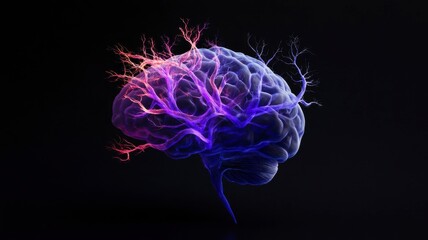 Neuroplasticity concept A vibrant, artistic depiction of a brain with colorful neural connections against a dark background.
