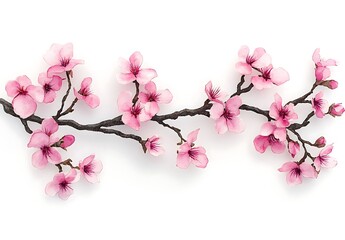 Elegant Cherry Blossom Branch with Pink Flowers in Watercolor Style