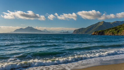 Fototapeta premium Scenic Ocean View with Mountains in Background
