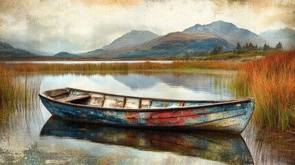Obraz premium Household Rowboat Still Overview Lake Faded Textures