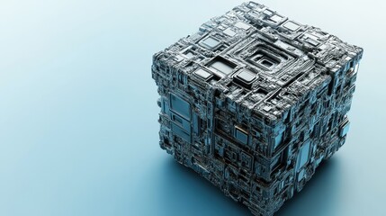 Obraz premium Intricate Metallic Cube: A Futuristic 3D Render
