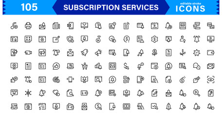 Subscription Services Icon Set. High-Quality Icons for Subscription Models, Digital Services, Payments, and Membership Platforms