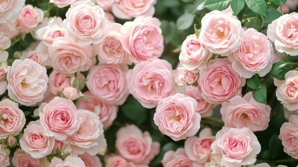 Many pale pink roses in full bloom, densely clustered. Perfect for websites, blogs, or projects needing a romantic, floral theme.