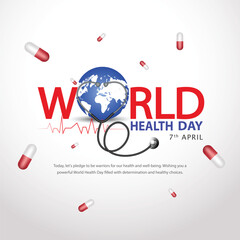 World health day with red heart and world sign. abstract  vector illustration design
