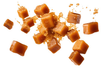 Cube jaggery pieces on transparent background