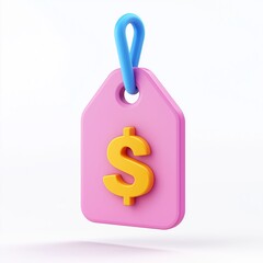 3D Render of a Pink Price Tag with a Dollar Sign