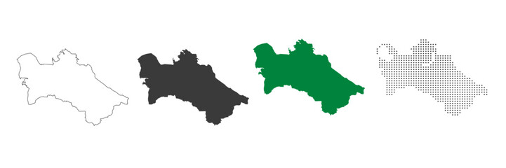 Turkmenistan map in outline, flat, and dotted style