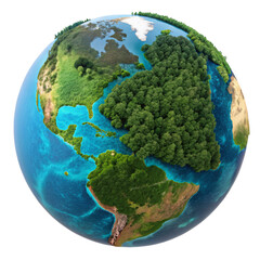 Globe Transparent Background, A vibrant depiction of Earth showcasing lush greenery and blue oceans, highlighting the planet's natural beauty and ecosystems.