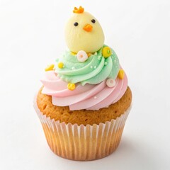 Adorable Easter Cupcake with Creamy Frosting and Chicken