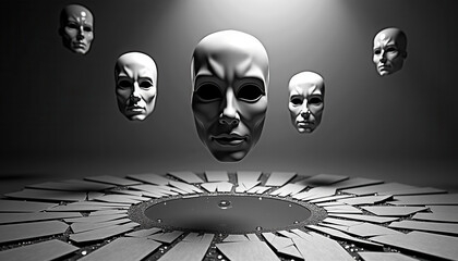 Multiple Theater Masks Display For Performing Arts Websites And Drama School Educational Materials