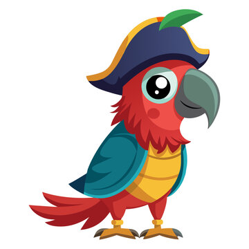 A parrot wearing a pirate hat and holding a tiny sword.