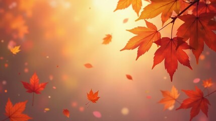 Autumnal foliage descends upon a sunlit backdrop, creating a vibrant and serene scene of nature's artistry