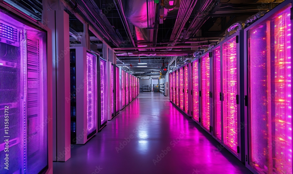 Leinwandbilder Advanced technology data center with illuminated servers creating a futurist atmosphere in vibrant colors : Generative AI