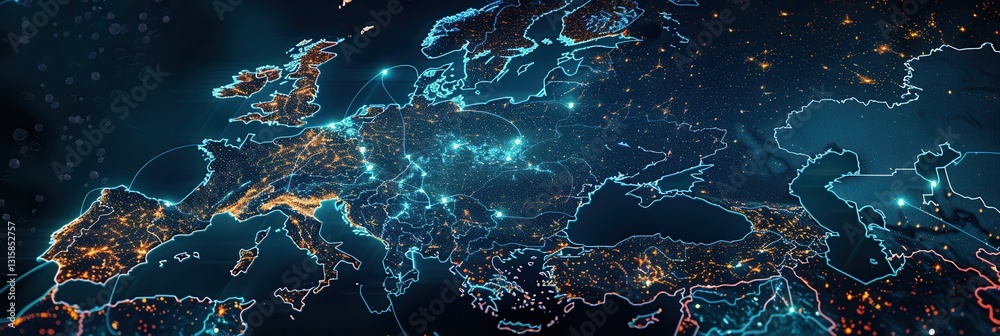 Fototapete dynamic digital map showcasing western europe surrounded by ai technologies and global network conne