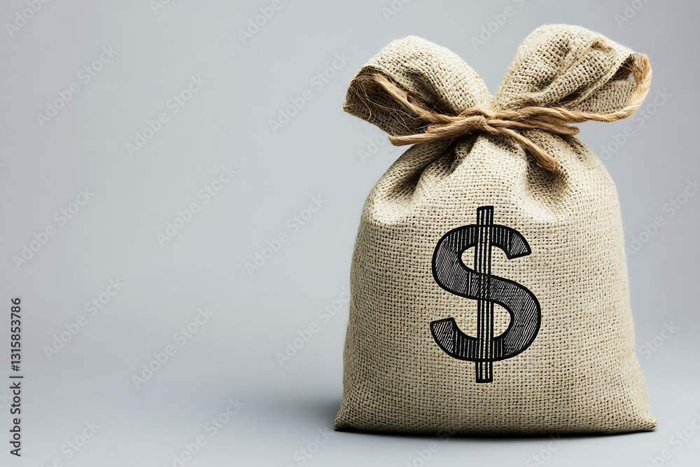 Leinwandbilder textured burlap bag with a dollar sign symbolizing wealth and financial prosperity in a minimalist s