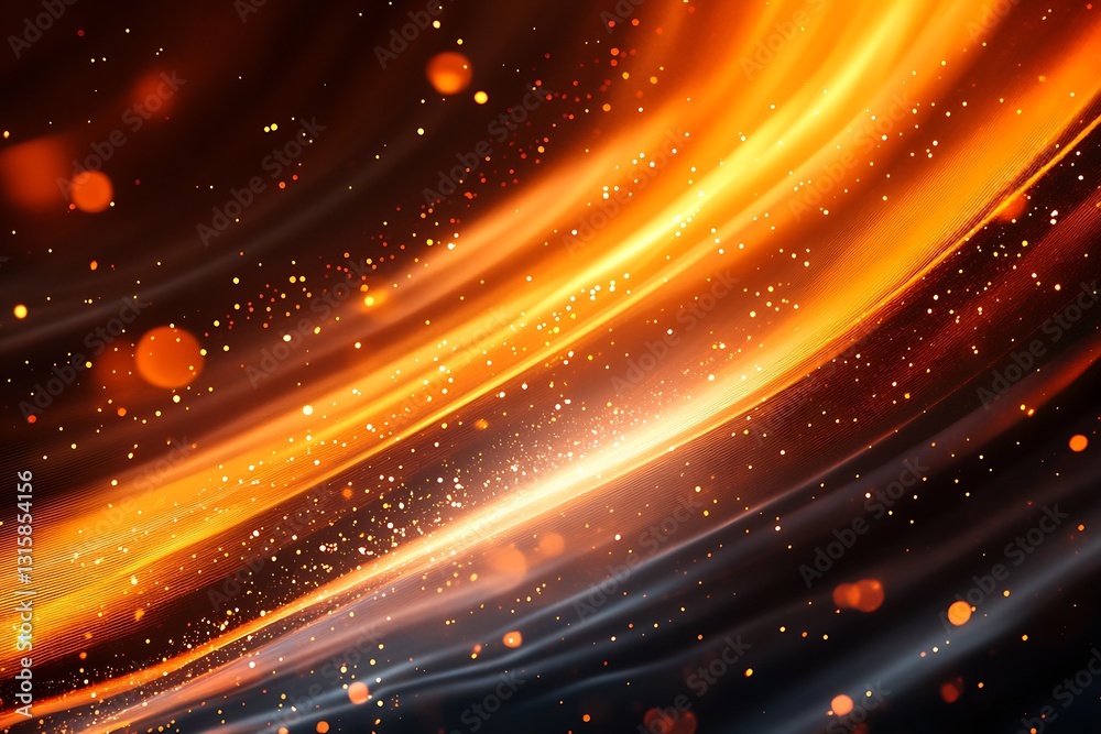 Poster Vivid swirl of luminous golden light creating dynamic movements and depth in a dark setting : Generative AI