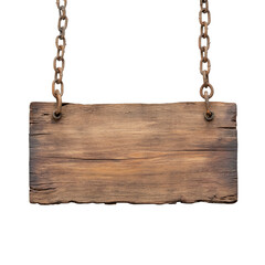 Rustic Wooden Signboard on Chain Hanger Isolated on transparent background