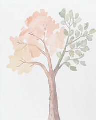 Fototapeta premium Minimal Watercolor Tree Illustrations in Soft and Natural Tones
