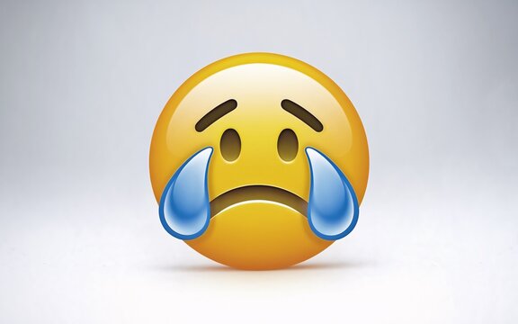 January blues, Sad emoji crying on light background