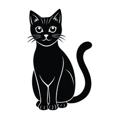 Cat Sitting Elegantly with Front Paws Together in Silhouette