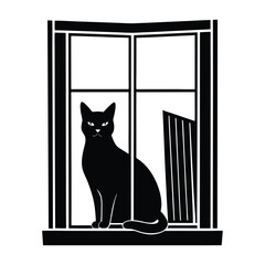 Cat Sitting on Windowsill Looking Outside in Silhouette
