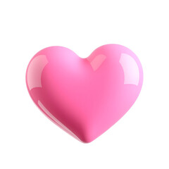Glossy pink heart isolated on transparent background