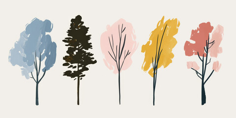 Minimal Watercolor Tree Collection with Soft and Natural Hues