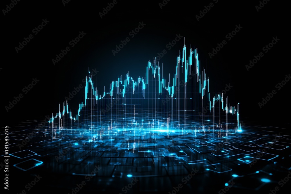 Aufkleber Dynamic financial chart with glowing blue lines representing market data analysis : Generative AI