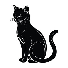 Cat Sitting with Head Turned to the Side in Silhouette