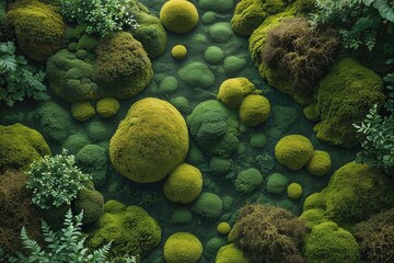 Obraz premium Mossy Forest Floor Design: A Seasonal Abstract Wallpaper with Lush Colors and Organic Tones