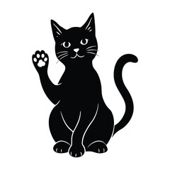 Cat Sitting with One Paw Raised in Motion Silhouette