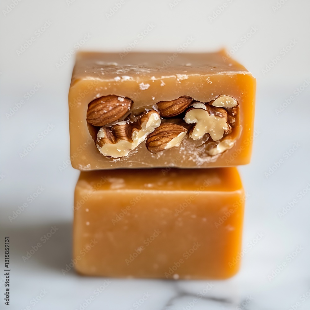 Aufkleber Close-up view of a rich and creamy soap bar with almonds embedded inside for a natural touch : Generative AI