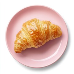Heavenly croissant showcased on a soft pink plate perfect for any breakfast or snack time : Generative AI