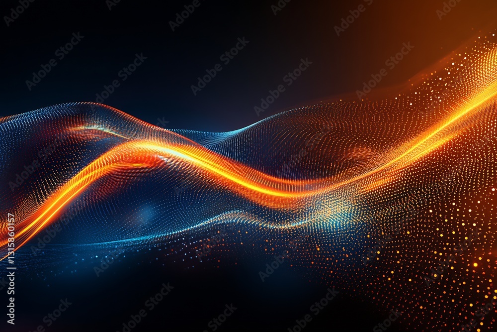 Aufkleber vibrant flowing light waves in a mesmerizing interplay of orange and blue hues against a dark backgr
