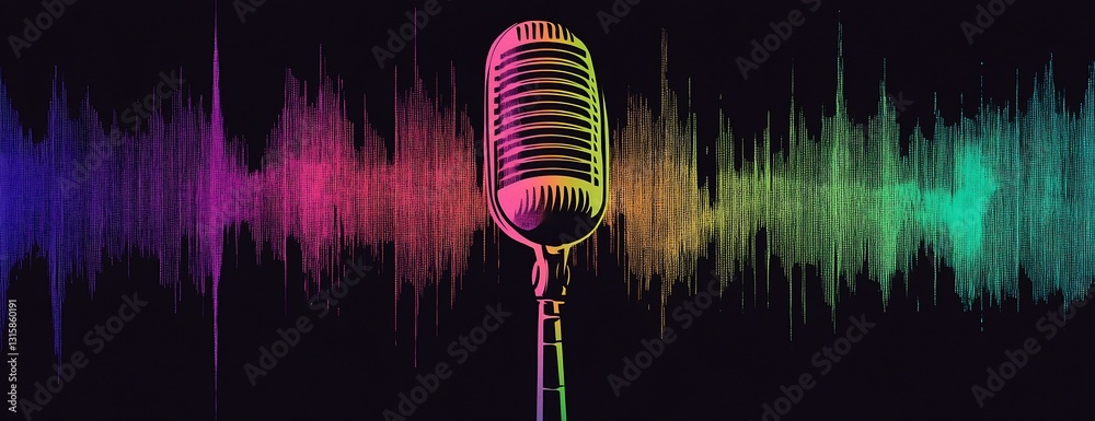 Aufkleber artistic composition featuring a vintage microphone with colorful sound waves emanating : generative