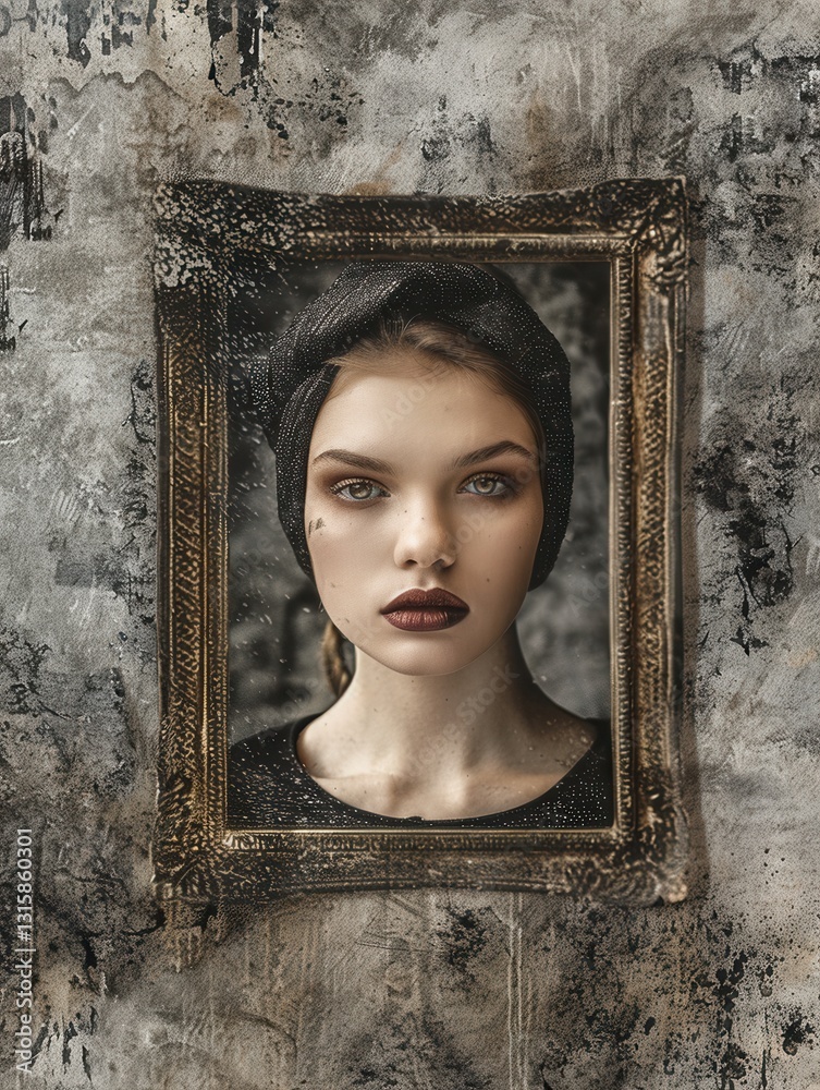 Aufkleber sophisticated gallery wall featuring an artistic portrait framed against a textured backdrop for pro