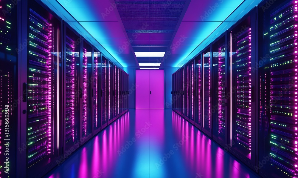 Aufkleber futuristic server room showcasing illuminated data equipment with a sleek design and vibrant colors 