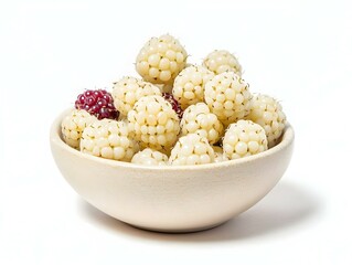 bowl of white boysenberries white background