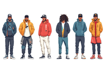 set of urban avatars, featuring individuals in modern streetwear and sneakers.