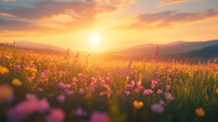 Naklejka premium A field of colorful wildflowers swaying in the breeze during the spring season 