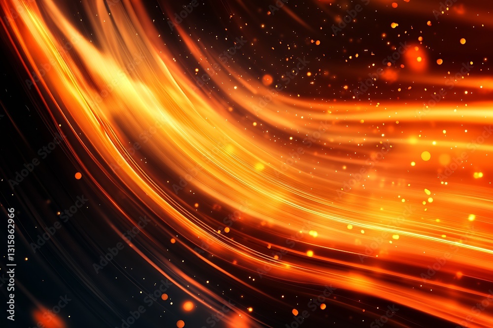 Aufkleber Dynamic flow of vibrant orange and yellow light in a mesmerizing abstract background design : Generative AI