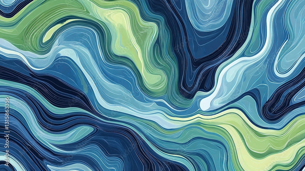 Poster abstract pattern in blue and green waves with smooth lines and depth
