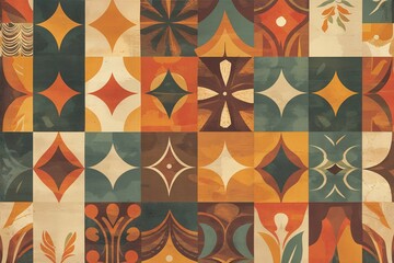 Retro Vintage Banner Featuring Classic 70s Patterns in Warm Earthy Tones