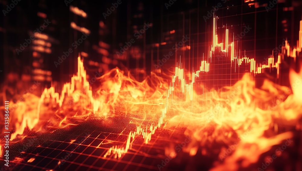 Aufkleber dramatic stock market chart visualizing high volatility through flames and dark themes : generative 
