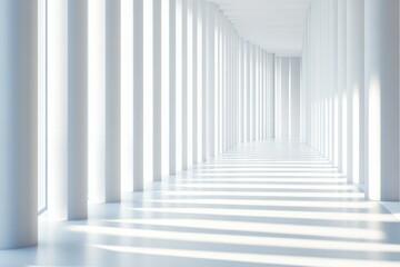 Bright and Spacious Hallway with Vertical Columns and Soft Shadows