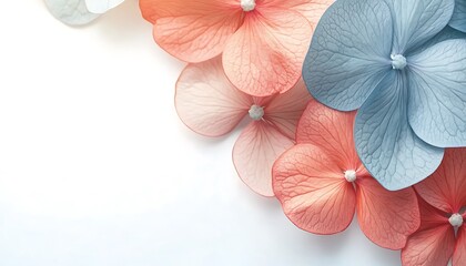 Obraz premium Pastel Hydrangea Petals on White Background