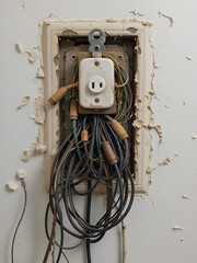Light sockets with cables that are unorganized and dangerous.