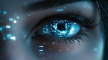 Fototapeta premium Futuristic Human Eye with Integrated Digital Technology Interface