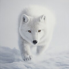 Naklejka premium Majestic Arctic Fox Walking Gently Through a Snowy Landscape