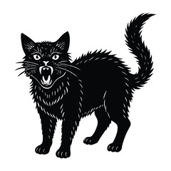 Cat with Fur Bristling, Startled by Something in Silhouette